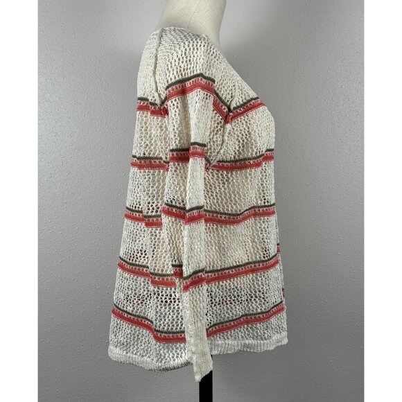 Maurices Womens Open Knit Sweater White Striped Long Sleeve Lightweight Large - Picture 3 of 14